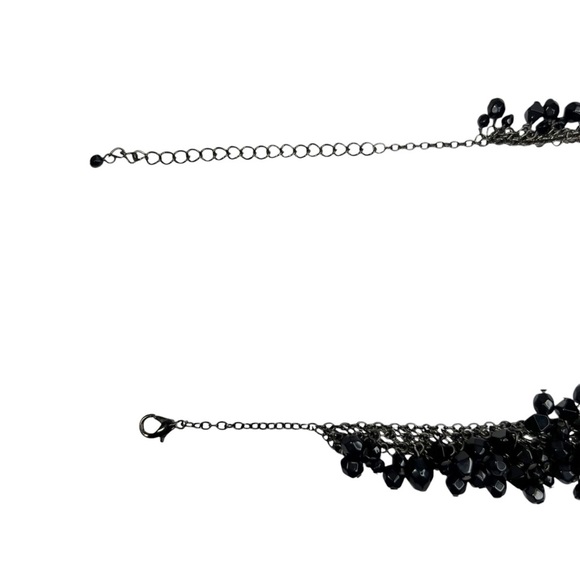 Black Faceted Acrylic Cluster Gunmetal Statement Bib Necklace - Picture 5 of 8
